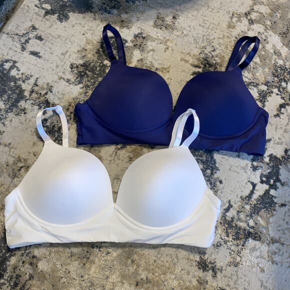 Strm Line Intimates Lot Of 2 Wireless Bras Size 34B White & Blue Silky - Picture 1 of 12